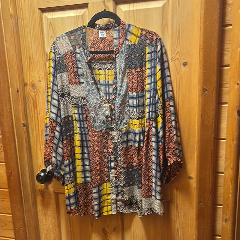 Jockey Yellow Brown Boxy 3/4 Sleeve Blouse